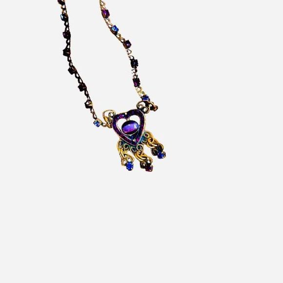 Vintage Mary Demarco handmade brass necklace with purple and pink stones - Picture 14 of 16